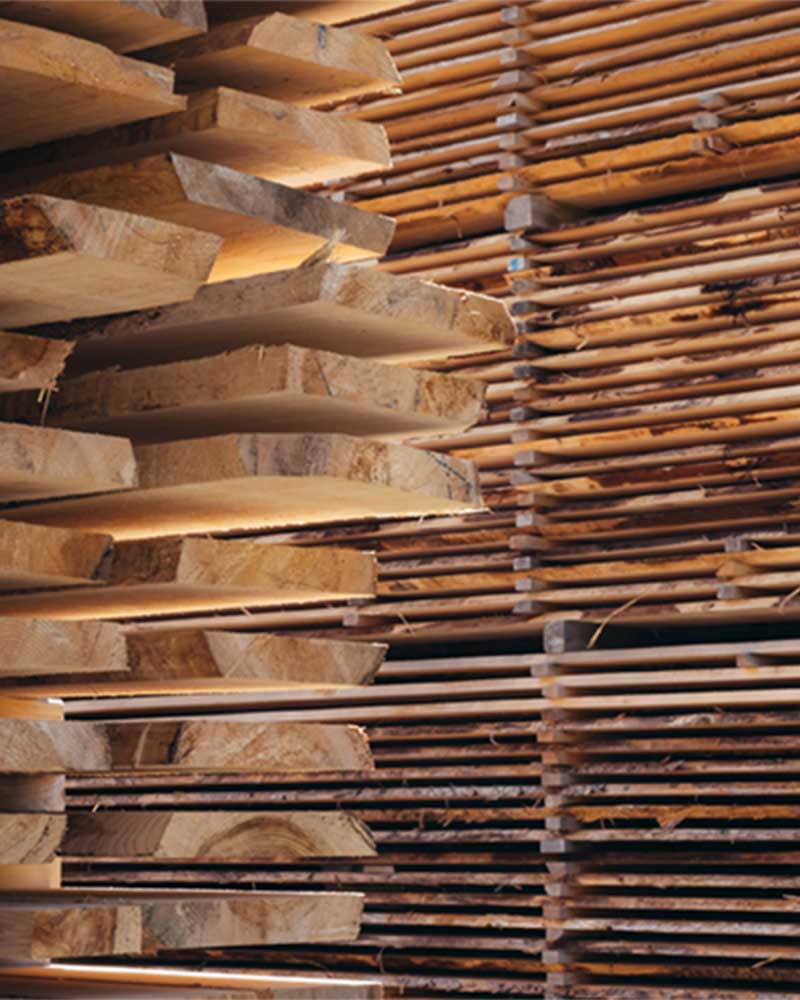 A stack of wooden planks